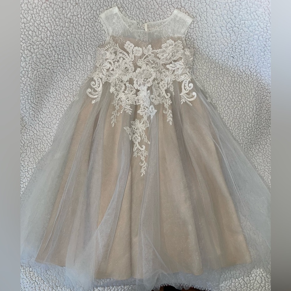 David's Bridal illusion and tulle flower girl dress with applique